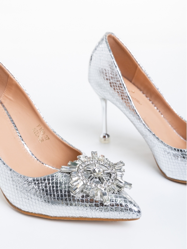 Nerina ezüst női cipő sarokkal, műbőrből készült, 6 - Kalapod.hu