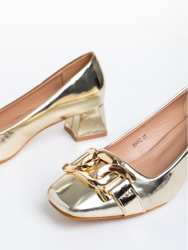 Kerensa arany női cipő sarokkal, lakkozott műbőrből készült, 6 - Kalapod.hu