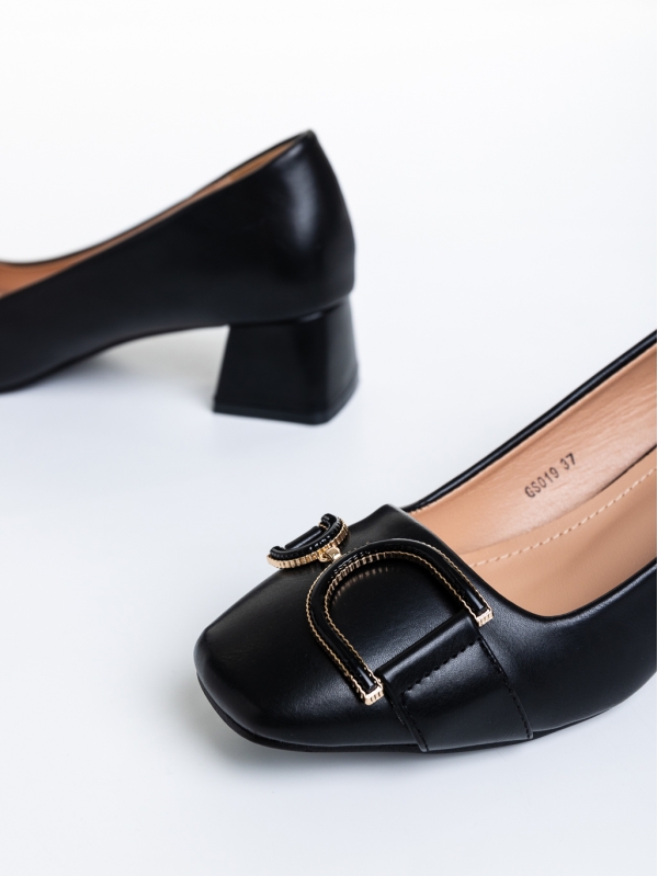 Inaya fekete női cipő sarokkal, műbőrből készült, 6 - Kalapod.hu