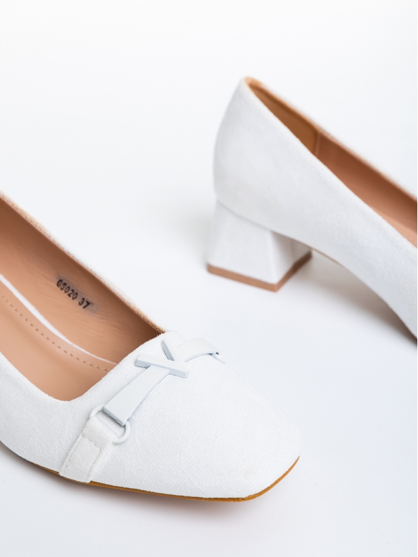 Norina fehér női cipő sarokkal, textil anyagból készült, 6 - Kalapod.hu