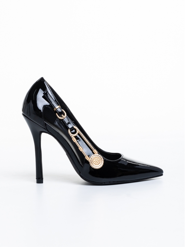 Allana fekete női  cipő sarokkal, lakkozott műbőrből készült, 5 - Kalapod.hu