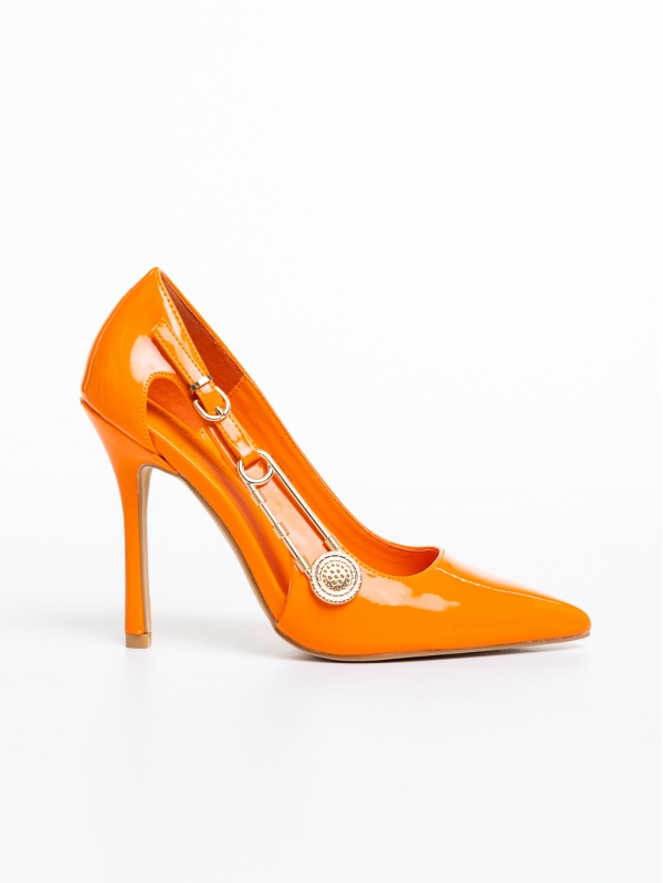 Allana narancssárga női  cipő sarokkal, lakkozott műbőrből készült, 5 - Kalapod.hu