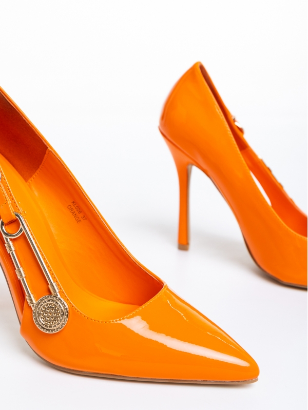 Allana narancssárga női  cipő sarokkal, lakkozott műbőrből készült, 6 - Kalapod.hu
