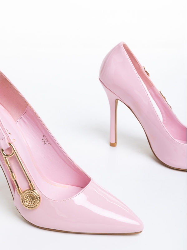 Allana rózsaszín női  cipő sarokkal, lakkozott műbőrből készült, 6 - Kalapod.hu