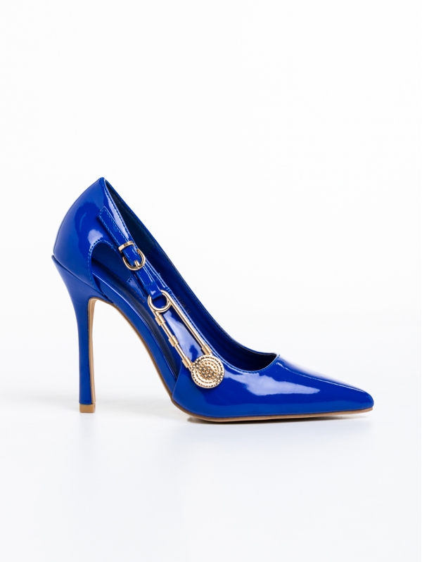 Allana kék női  cipő sarokkal, lakkozott műbőrből készült, 5 - Kalapod.hu
