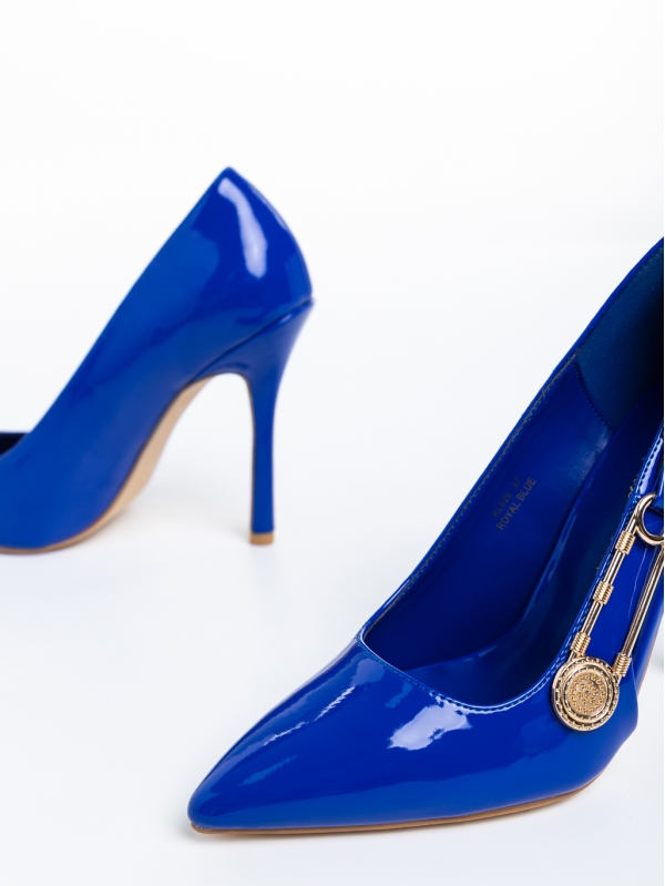 Allana kék női  cipő sarokkal, lakkozott műbőrből készült, 6 - Kalapod.hu