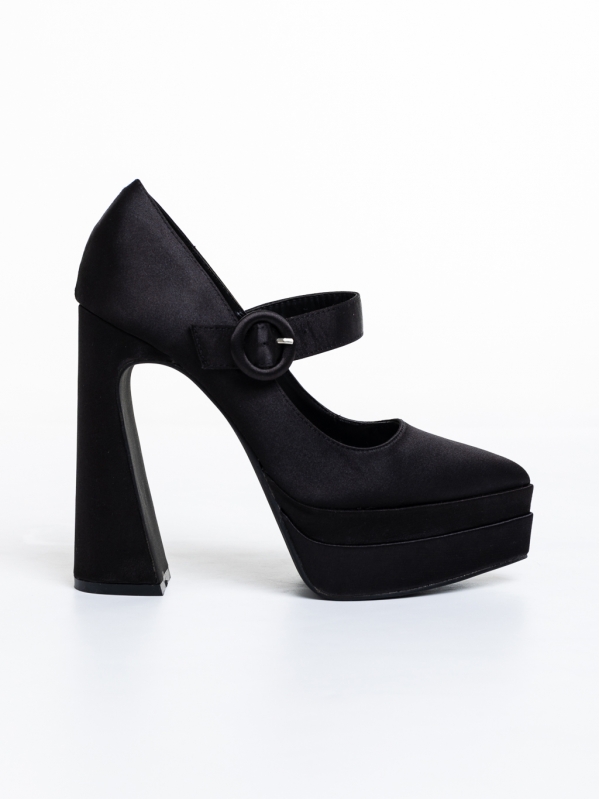 Regena fekete női cipő sarokkal, textil anyagból készült, 5 - Kalapod.hu