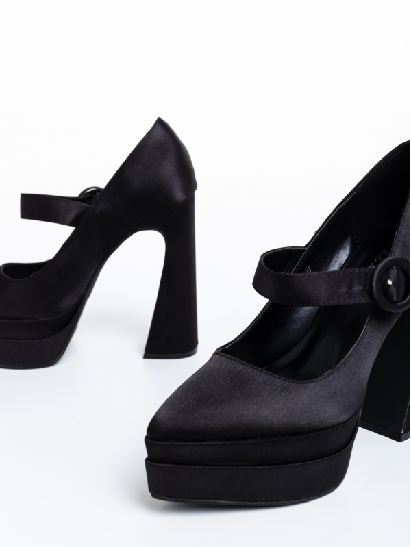 Regena fekete női cipő sarokkal, textil anyagból készült, 6 - Kalapod.hu