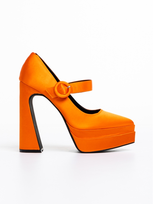 Regena narancssárga női cipő sarokkal, textil anyagból készült, 5 - Kalapod.hu