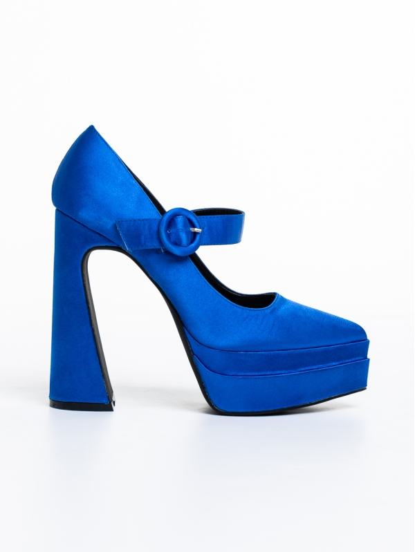 Regena kék női cipő sarokkal, textil anyagból készült, 5 - Kalapod.hu