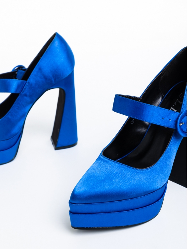 Regena kék női cipő sarokkal, textil anyagból készült, 6 - Kalapod.hu