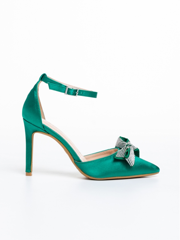 Rozabela zöld női cipő sarokkal, textil anyagból készült, 5 - Kalapod.hu