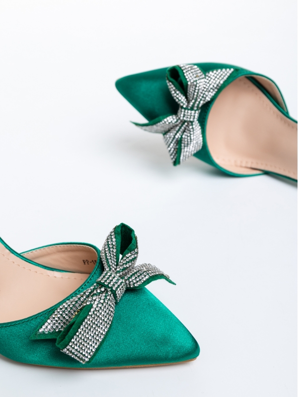 Rozabela zöld női cipő sarokkal, textil anyagból készült, 6 - Kalapod.hu