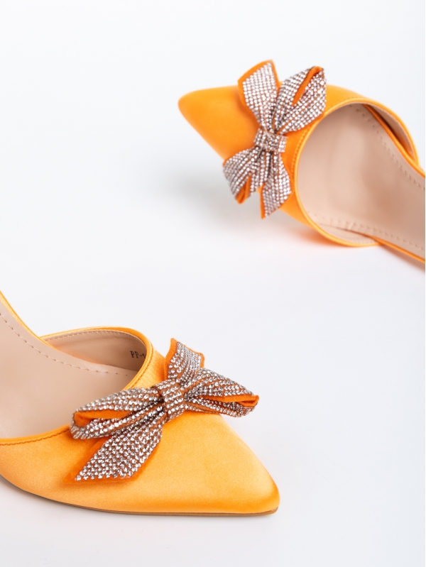 Rozabela narancssárga női cipő sarokkal, textil anyagból készült, 6 - Kalapod.hu