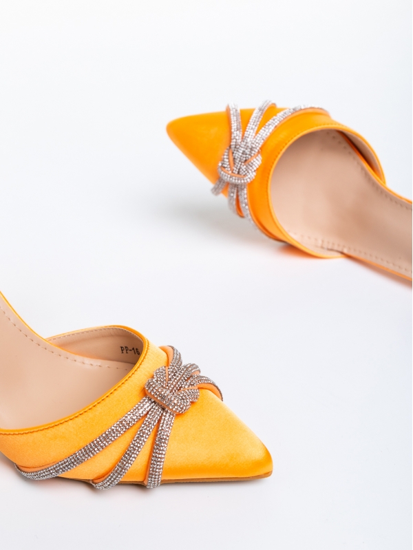 Elesa narancssárga női cipő sarokkal, textil anyagból készült, 6 - Kalapod.hu