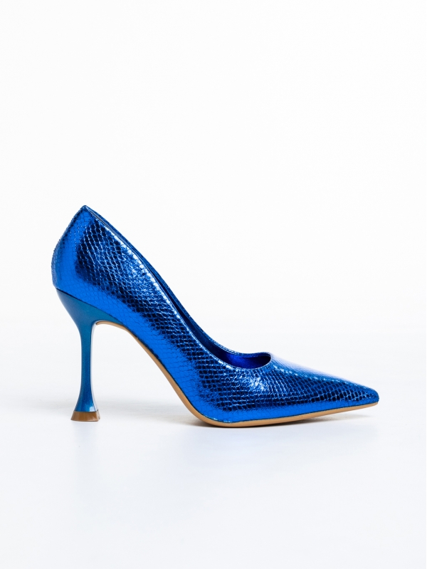 Emalyn kék női cipő sarokkal, lakkozott műbőrből készült, 5 - Kalapod.hu