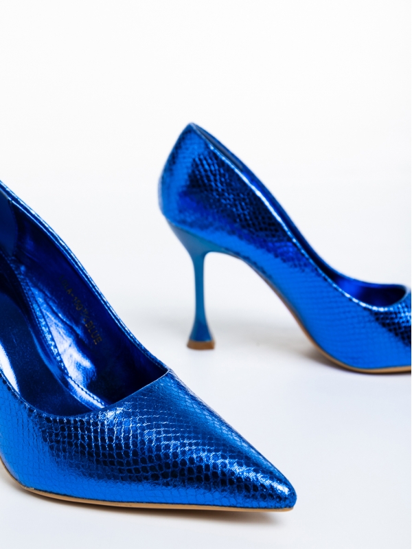 Emalyn kék női cipő sarokkal, lakkozott műbőrből készült, 6 - Kalapod.hu