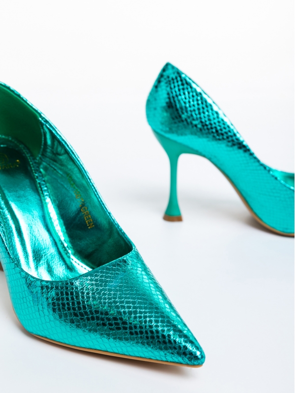 Emalyn zöld női cipő sarokkal, lakkozott műbőrből készült, 6 - Kalapod.hu