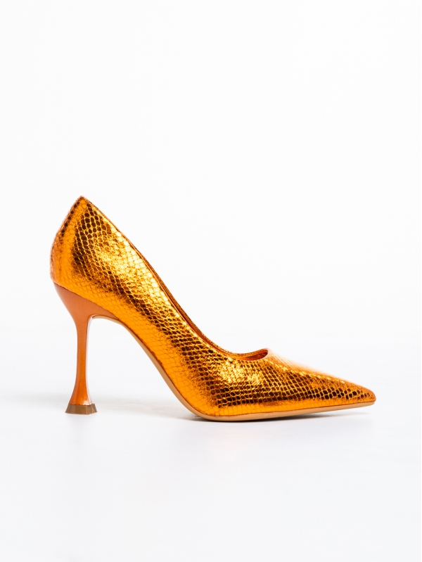 Emalyn narancssárga női cipő sarokkal, lakkozott műbőrből készült, 5 - Kalapod.hu