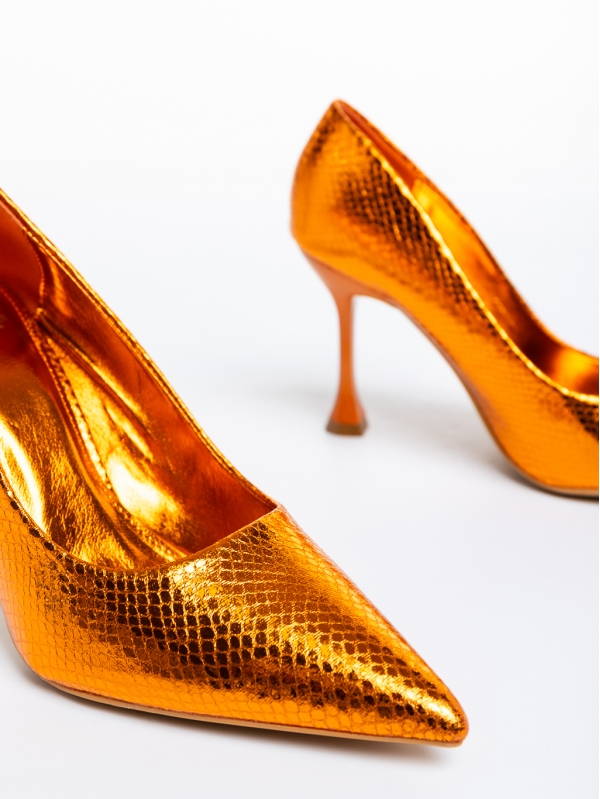 Emalyn narancssárga női cipő sarokkal, lakkozott műbőrből készült, 6 - Kalapod.hu