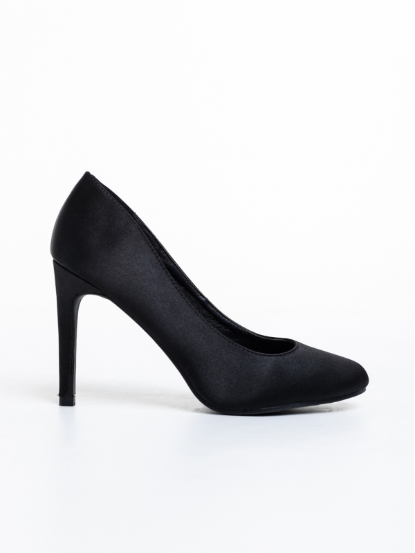 Marigold fekete női cipő sarokkal, textil anyagból készült, 5 - Kalapod.hu