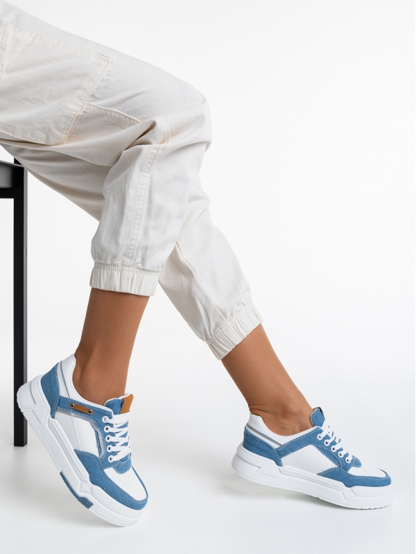 Tasnia fehér és világoskék női sport cipő  ökológiai bőrből, 4 - Kalapod.hu