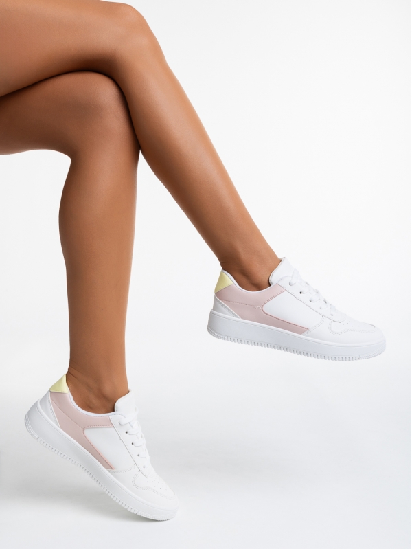 Sameria fehér és rózsaszín női sport cipő ökológiai bőrből, 4 - Kalapod.hu