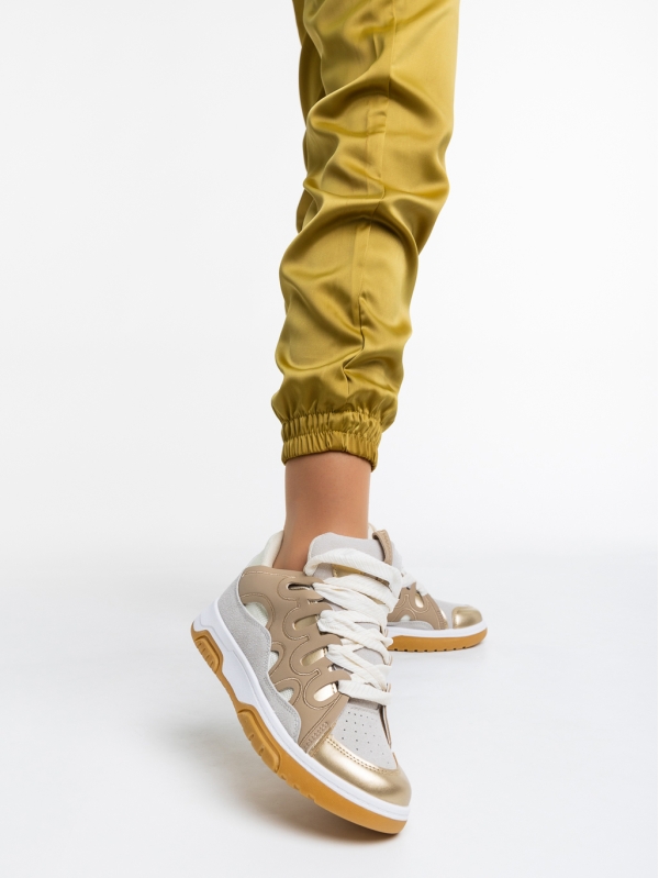 Angelien fehér és aranyszínű, női sport cipő,  ökológiai bőrből, 3 - Kalapod.hu