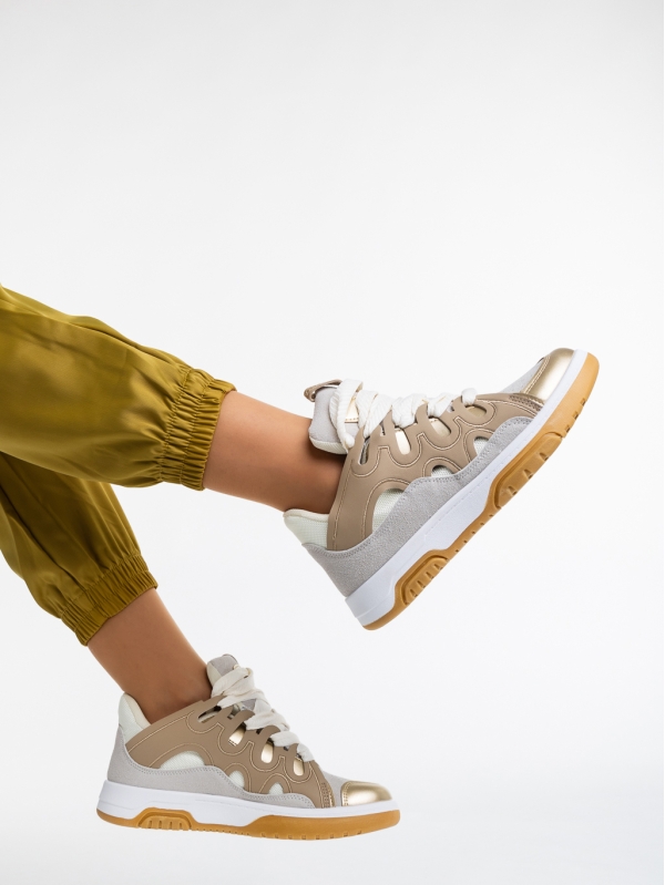 Angelien fehér és aranyszínű, női sport cipő,  ökológiai bőrből, 4 - Kalapod.hu