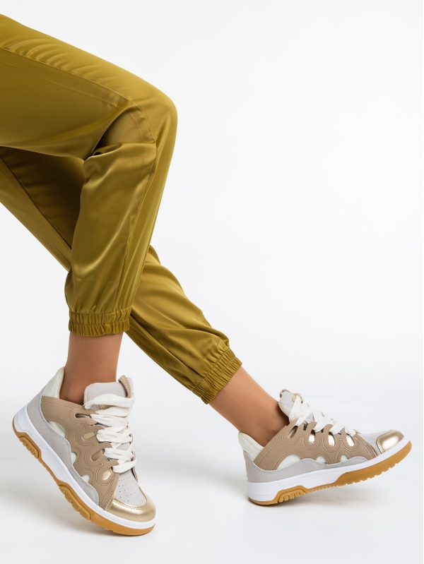 Angelien fehér és aranyszínű, női sport cipő,  ökológiai bőrből - Kalapod.hu