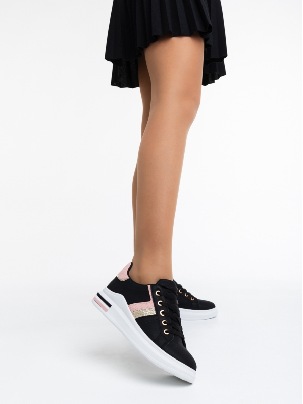 Sebrina fekete, női sport cipő, ökológiai bőrből, 2 - Kalapod.hu