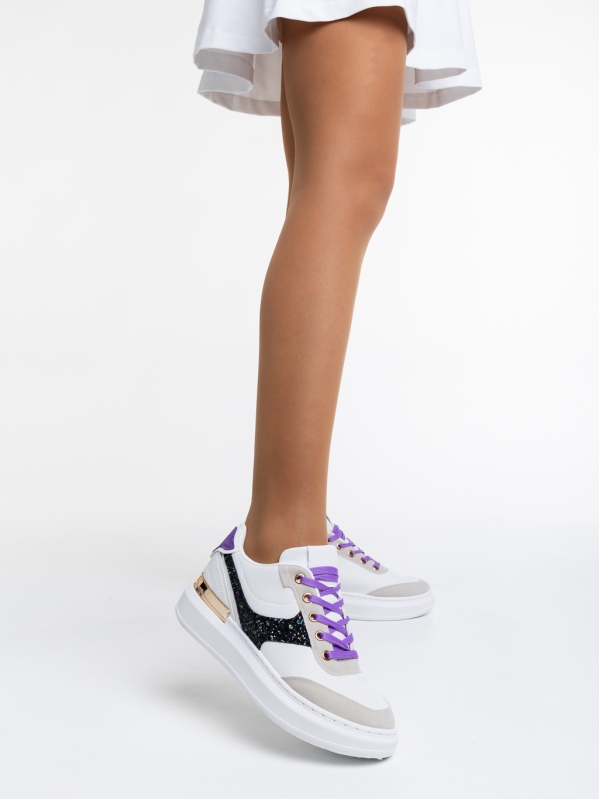Samya fekete fehér női sport cipő  ökológiai bőrből, 2 - Kalapod.hu