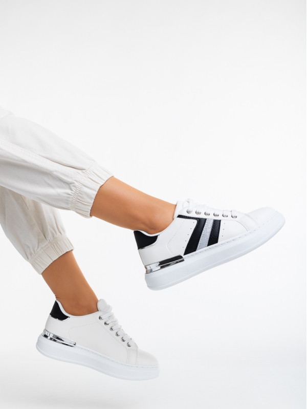 Fannia fekete fehér , női sport cipő,  ökológiai bőrből, 4 - Kalapod.hu