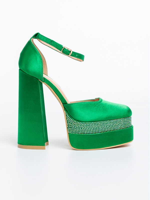 Darya zöld női magassarkú cipő textil anyagból, 5 - Kalapod.hu