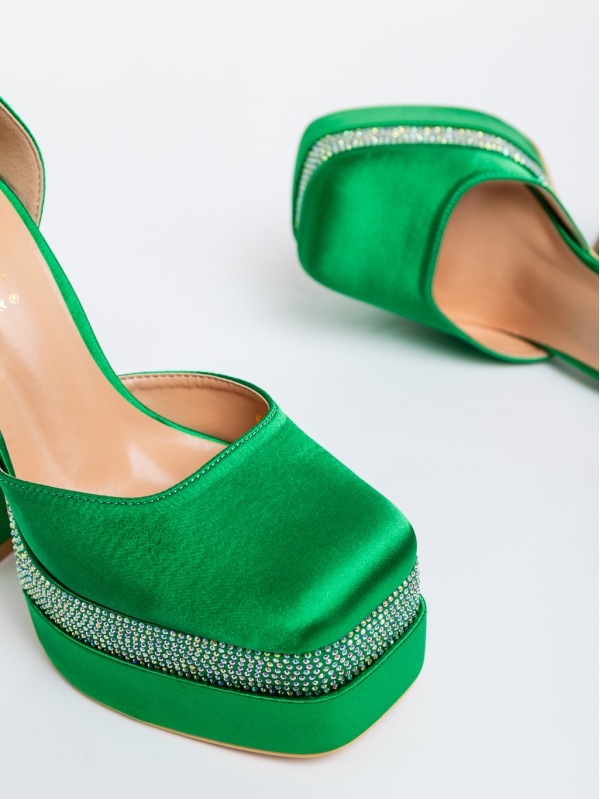 Darya zöld női magassarkú cipő textil anyagból, 6 - Kalapod.hu