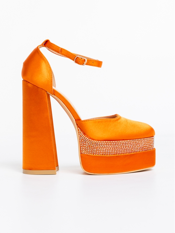 Darya narancssárga női magassarkú cipő textil anyagból, 5 - Kalapod.hu