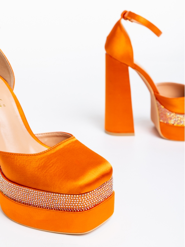 Darya narancssárga női magassarkú cipő textil anyagból, 6 - Kalapod.hu