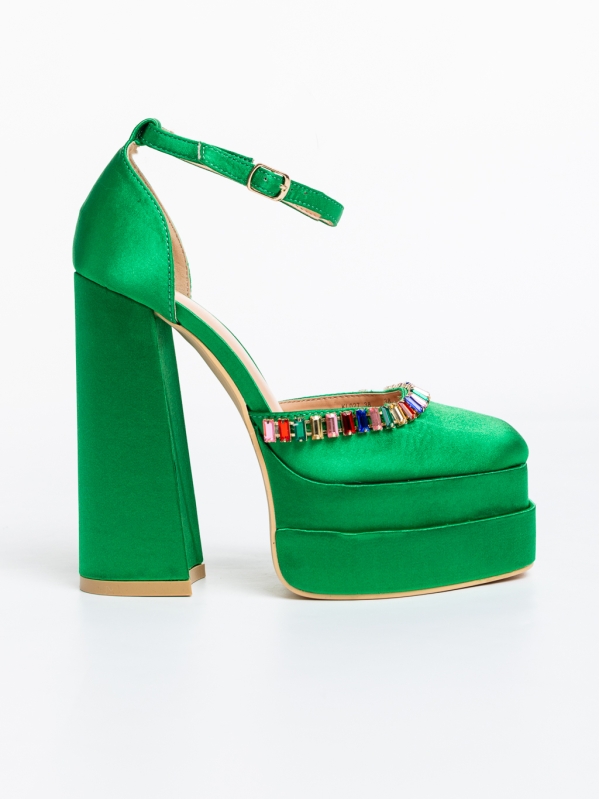 Dulce zöld női magassarkú cipő textil anyagból, 5 - Kalapod.hu