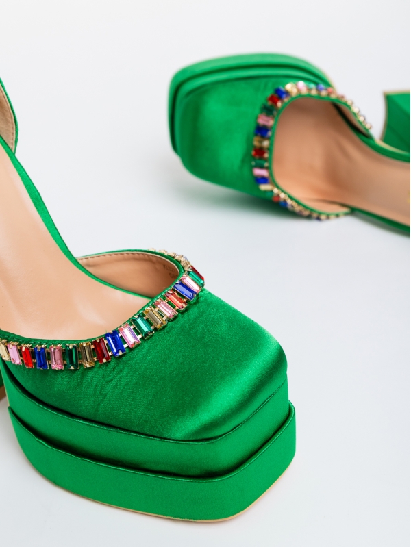 Dulce zöld női magassarkú cipő textil anyagból, 6 - Kalapod.hu