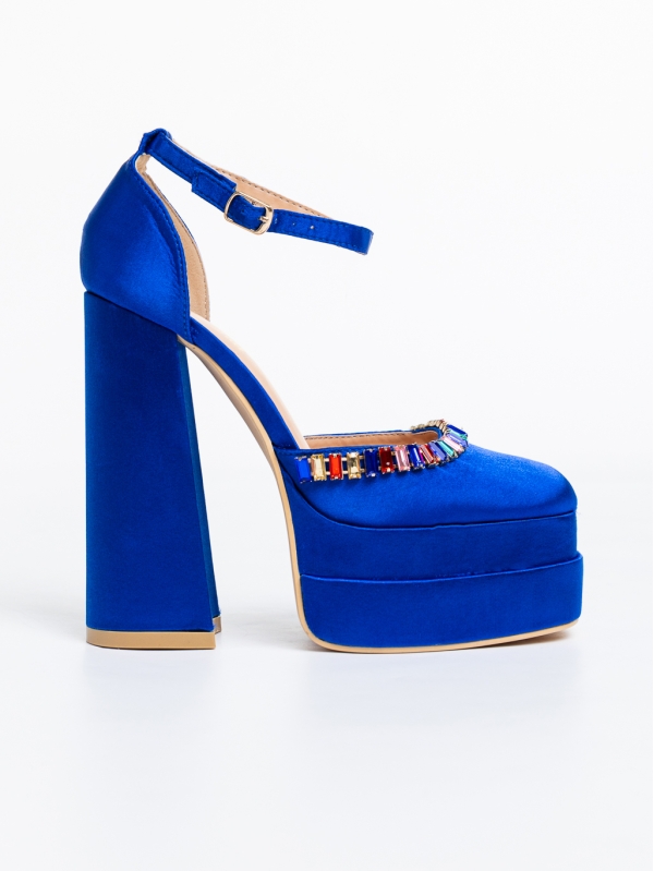 Dulce kék női magassarkú cipő textil anyagból, 5 - Kalapod.hu