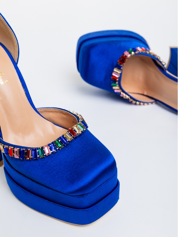 Dulce kék női magassarkú cipő textil anyagból, 6 - Kalapod.hu