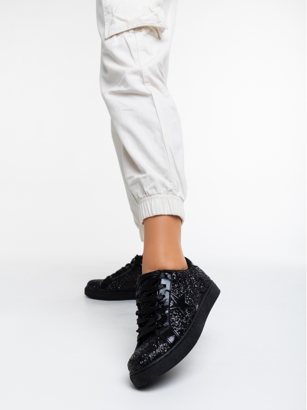Deitra fekete női sport cipő textil anyagból, 2 - Kalapod.hu