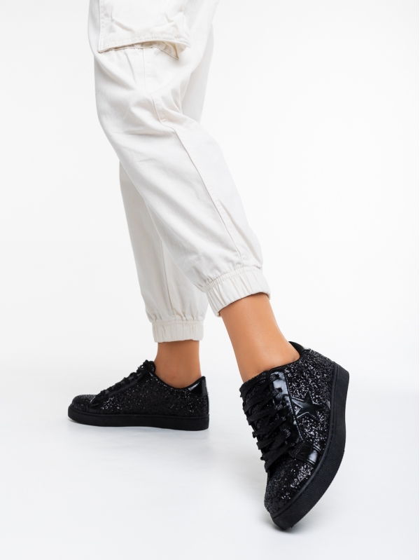 Deitra fekete női sport cipő textil anyagból, 3 - Kalapod.hu