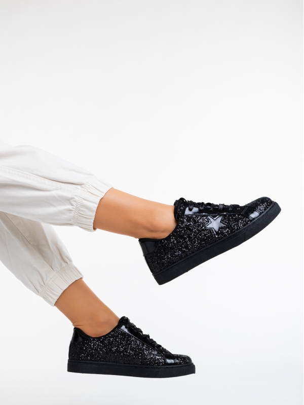 Deitra fekete női sport cipő textil anyagból, 4 - Kalapod.hu