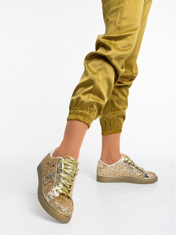 Deitra aranyszínű női sport cipő textil anyagból, 2 - Kalapod.hu