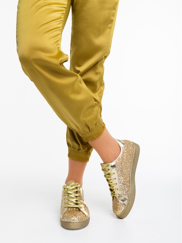 Deitra aranyszínű női sport cipő textil anyagból, 3 - Kalapod.hu