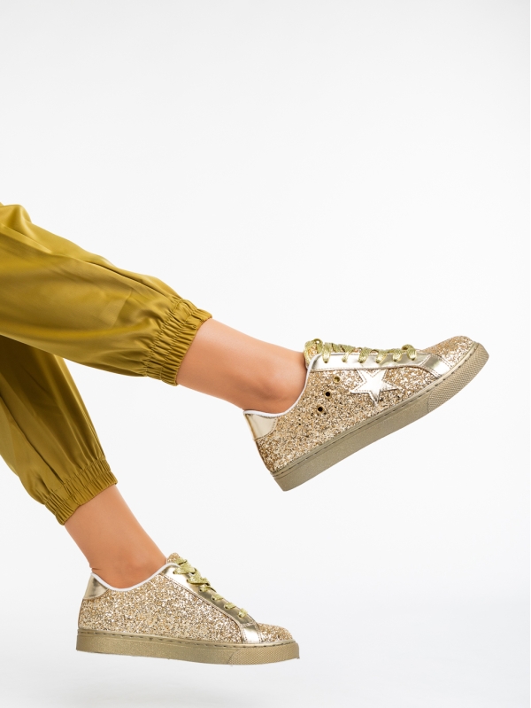 Deitra aranyszínű női sport cipő textil anyagból, 4 - Kalapod.hu