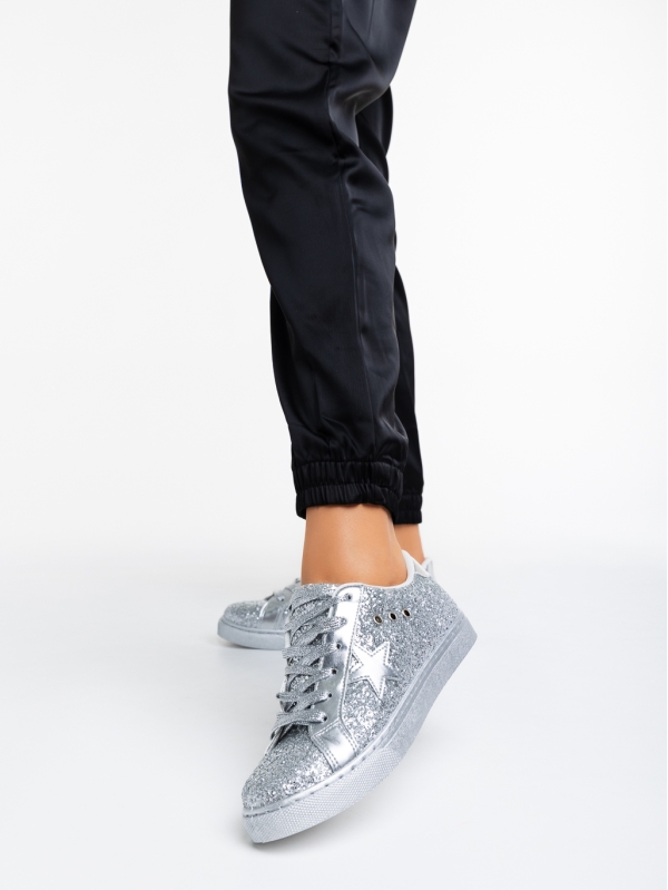 Deitra ezüstszínű női sport cipő textil anyagból, 2 - Kalapod.hu