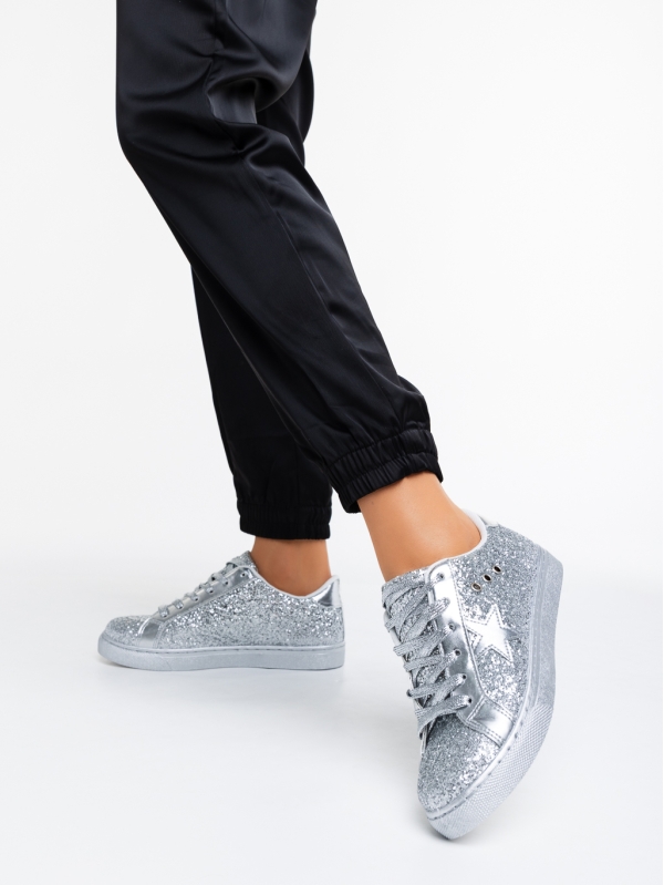 Deitra ezüstszínű női sport cipő textil anyagból, 3 - Kalapod.hu
