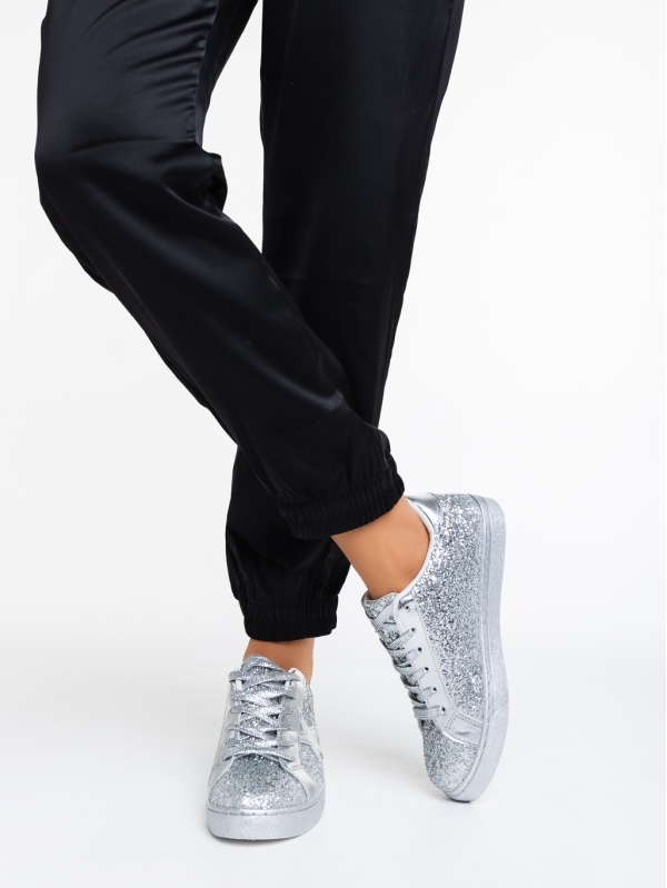 Deitra ezüstszínű női sport cipő textil anyagból, 4 - Kalapod.hu